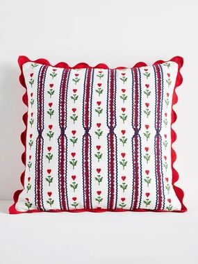 Anthropologie VALENTINE'S DAY COTTON
EMBROIDERED STRIPE SCALLOP CUSHION